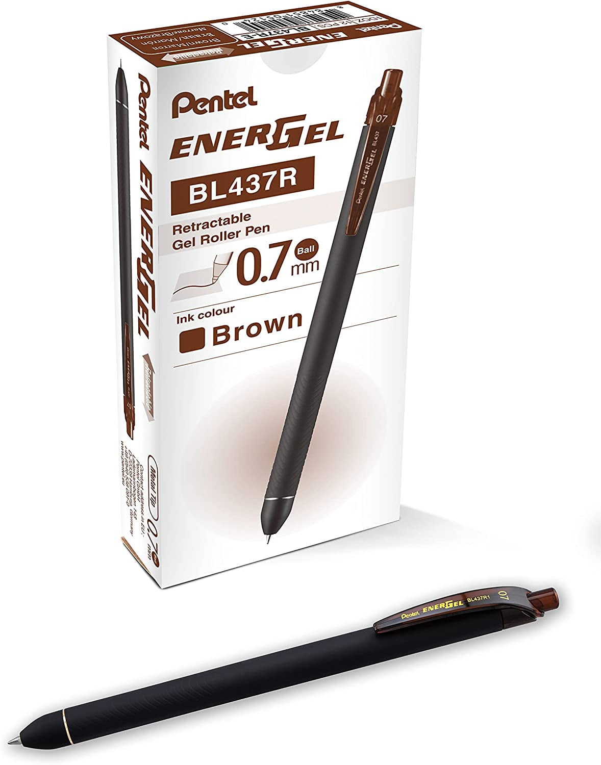 Pentel EnerGel Kuro Liquid Gel Pen, (0.7mm) Medium line, Brown Ink, 12 Pack (BL437R1-E) Brown 12 Pack