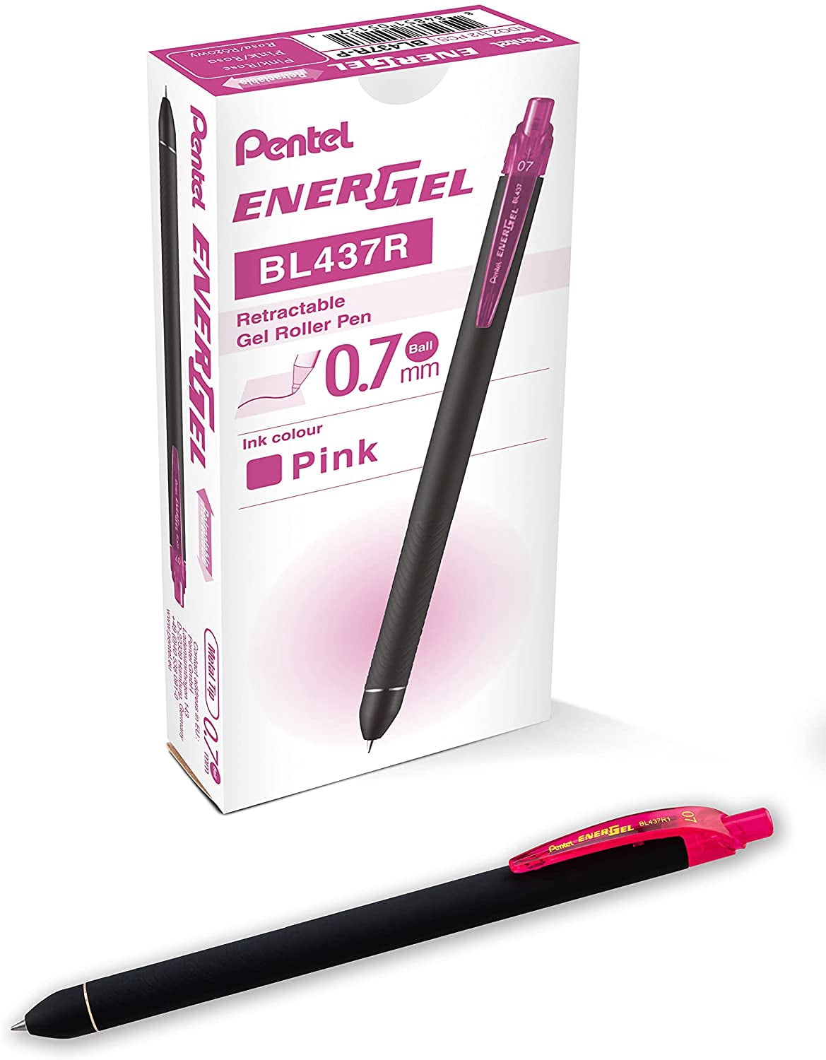Pentel EnerGel Kuro Liquid Gel Pen, (0.7mm) Medium line, Pink Ink, 12 Pack (BL437R1-P) Pink 12 Pack