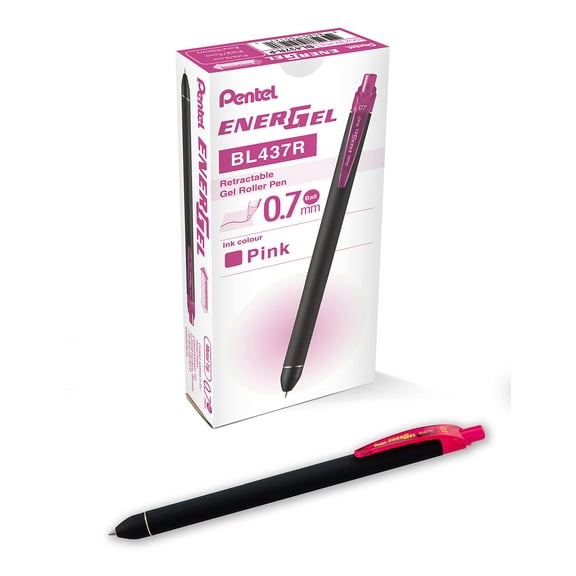 Pentel EnerGel Kuro Liquid Gel Pen, (0.7mm) Medium line, Pink Ink, 12 Pack (BL437R1-P)