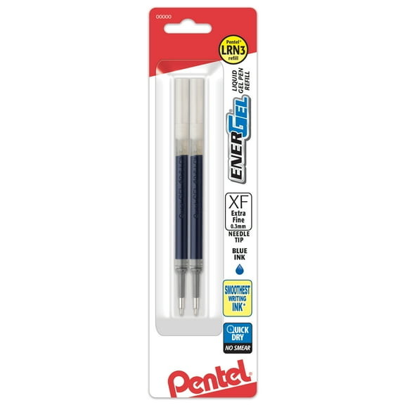 Pentel EnerGel Liquid Gel Pen Refills, Extra-Fine Point, 0.3 mm, Blue Ink, Pack Of 2 Refills