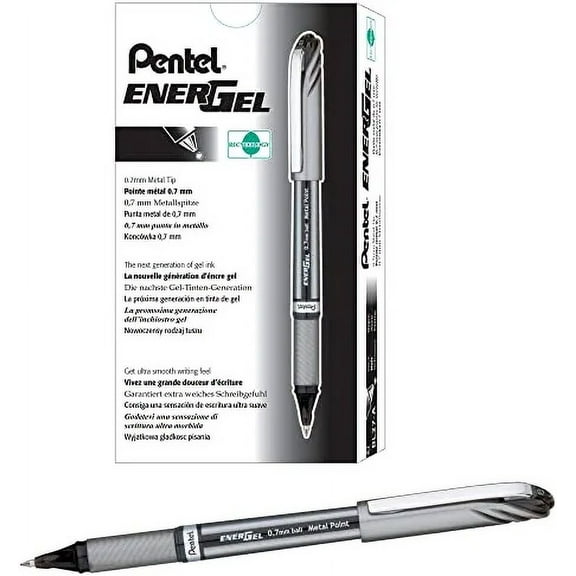 Pentel EnerGel NV Liquid Gel Pens, Medium Point, 0.7 mm, 54% Recycled, Black Ink, Pack Of 12 Pens