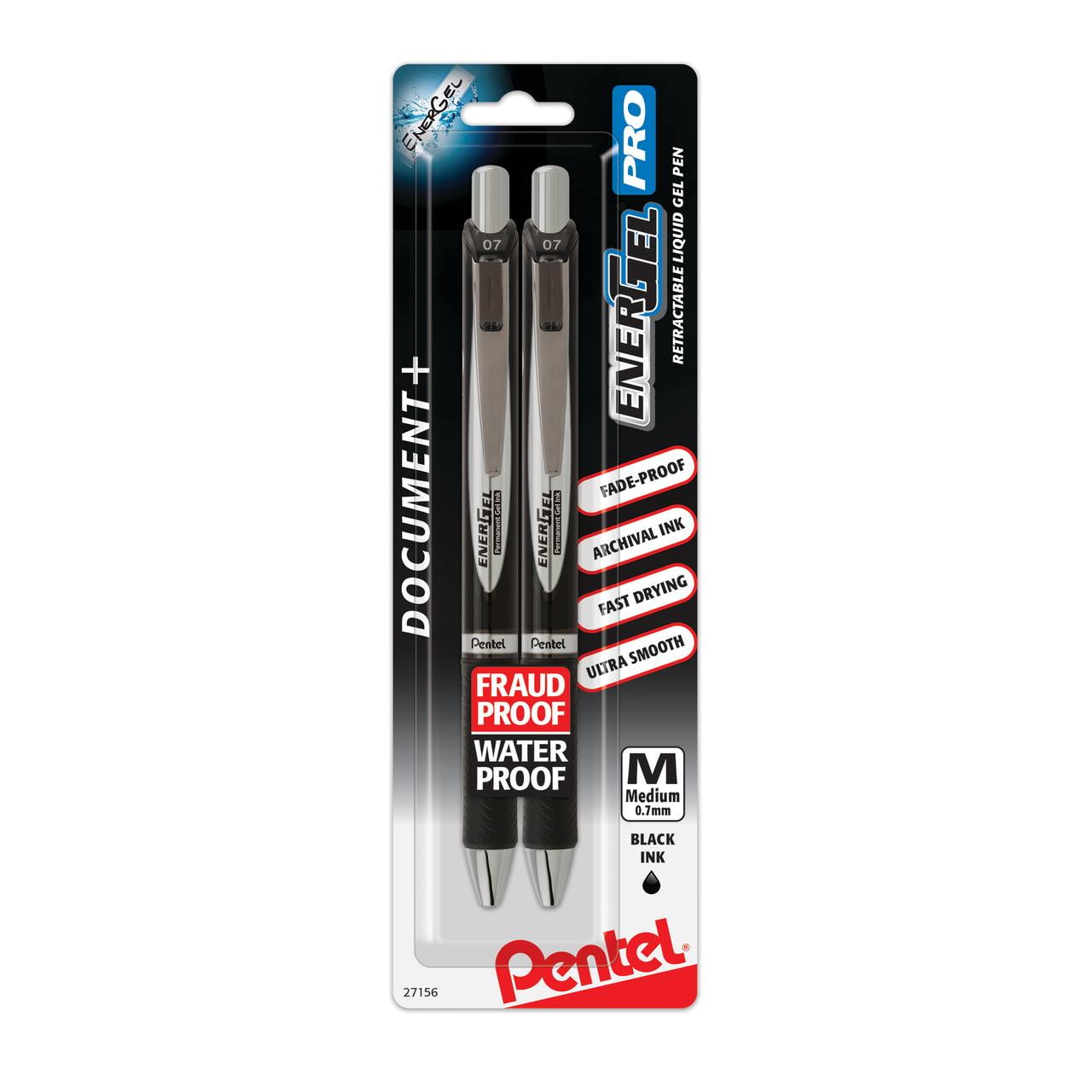 Pentel EnerGel PRO Permanent Gel Pen, (0.7mm) Med. Line, Black Ink, 2 ...
