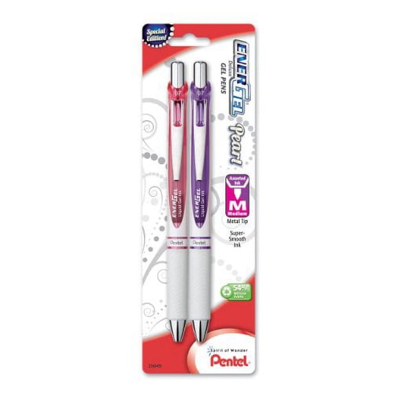Pentel EnerGel Pearl Deluxe RTX Retractable Liquid Gel Pen, (0.7mm), Pink Ink/Violet Ink, 2 Pack (BL77WBP2PV)