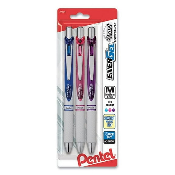 Pentel EnerGel Pearl jel Pen Retractable Medium Assorted 3/Pk BL77WBPS3M2