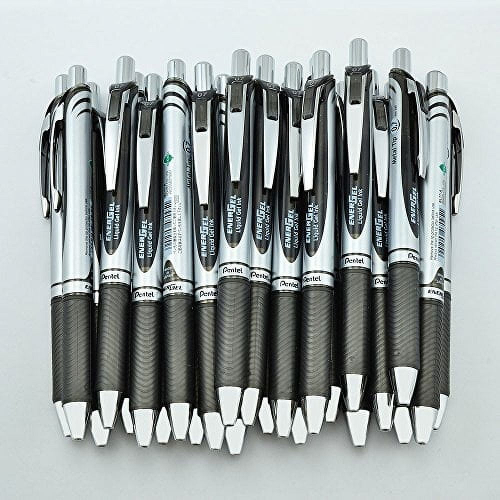 Pentel EnerGel RTX Deluxe Retractable Liquid Gel Pen, Fine .7mm Metal Tip, Black Ink, Silver Barrel (Bulk Lot of 25) (BL77-A)