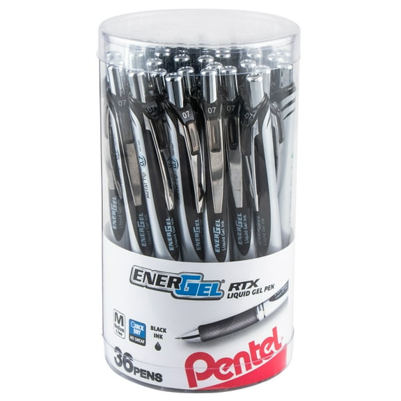 Pentel EnerGel RTX Gel Pen, (0.7mm), Medium Line, Black Ink, 36pk