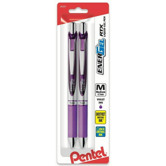 Pentel EnerGel RTX Gel Pen, (0.7mm) Metal Tip, Violet Ink 2-Pk