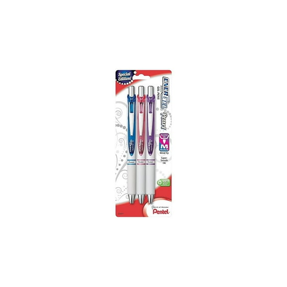 Pentel EnerGel RTX Gel Pen, Retractable, Medium 0.7 mm, Three Assorted Ink and Barrel Colors, 3/Pack