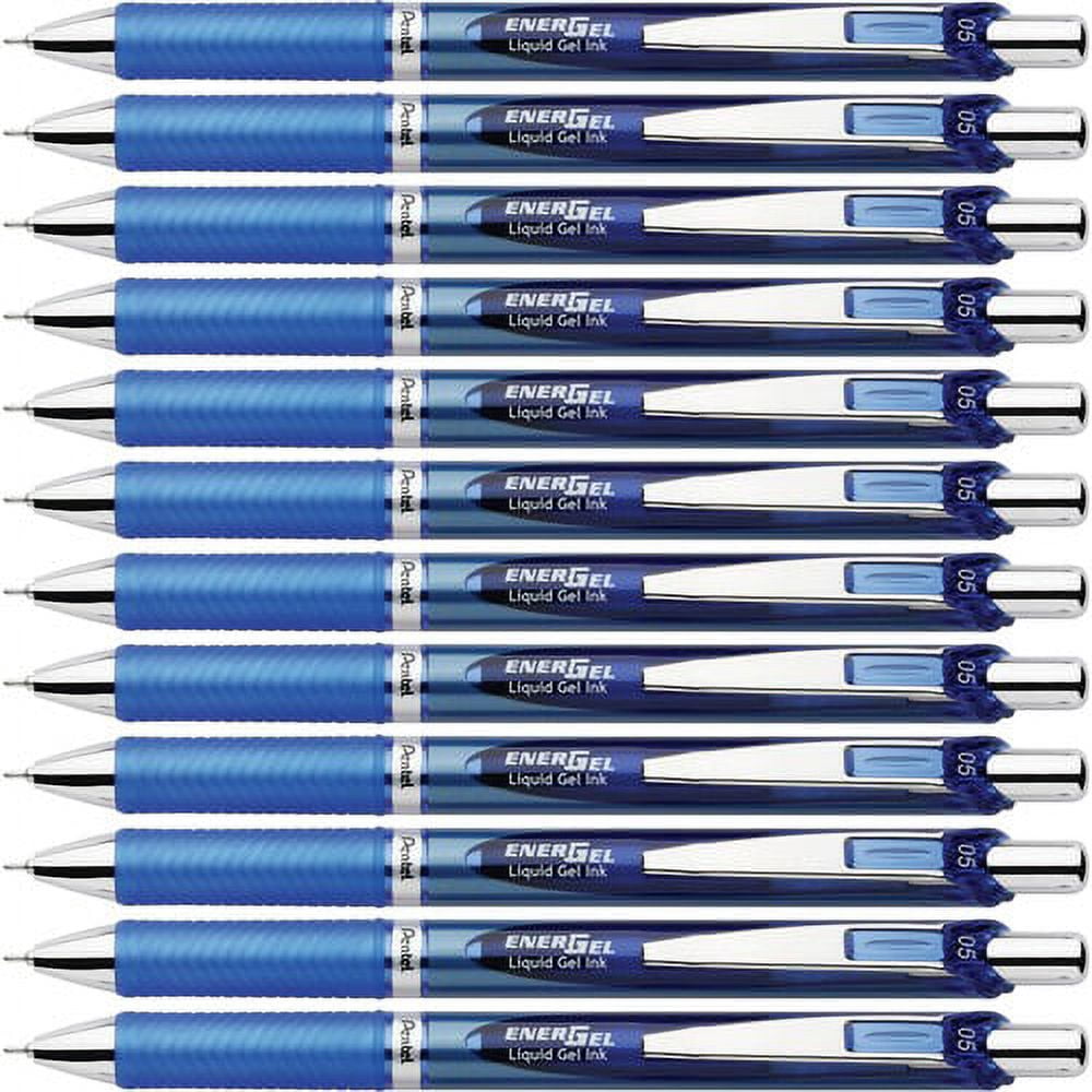 Pentel EnerGel RTX Liquid Gel Pens - Fine Pen Point - 0.5 mm Pen Point Size - Needle Pen Point Style - Refillable - Retractable - Blue Gel-based Ink - Blue Barrel - Stainless S | Bundle of 10 Boxes