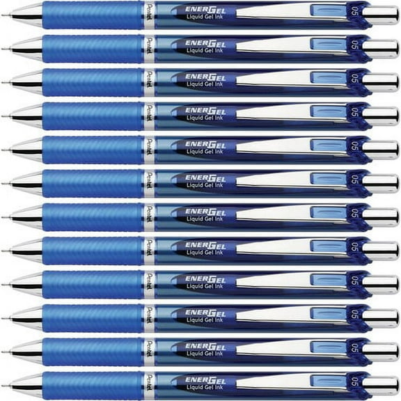 Pentel EnerGel RTX Liquid Gel Pens - Fine Pen Point - 0.5 mm Pen Point Size - Needle Pen Point Style - Refillable - Retractable - Blue Gel-based Ink - Blue Barrel - Stainless S | Bundle of 10 Boxes