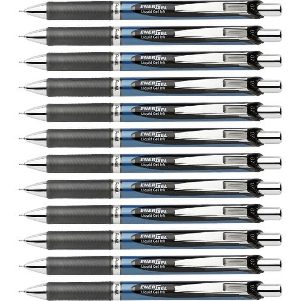 Pentel EnerGel RTX Liquid Gel Pens - Medium Pen Point - 0.7 mm Pen Point Size - Needle Pen Point Style - Refillable - Retractable - Black Gel-based Ink - Blue Barrel - Stainles | Bundle of 10 Boxes