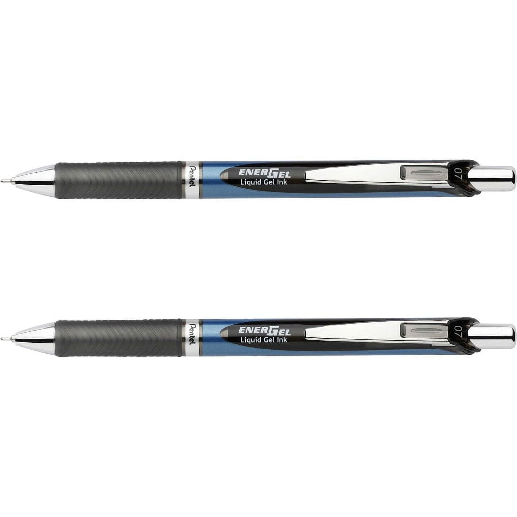 Pentel EnerGel RTX Liquid Gel Pens - Medium Pen Point - 0.7 mm Pen Point Size - Needle Pen Point Style - Refillable - Retractable - Black Gel-based Ink - Blue Barrel - Stainless St | Bundle of 5