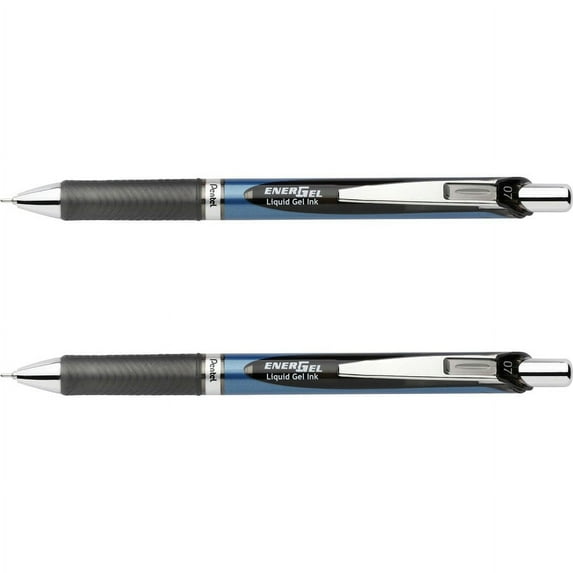 Pentel EnerGel RTX Liquid Gel Pens - Medium Pen Point - 0.7 mm Pen Point Size - Needle Pen Point Style - Refillable - Retractable - Black Gel-based Ink - Blue Barrel - Stainless St | Bundle of 5