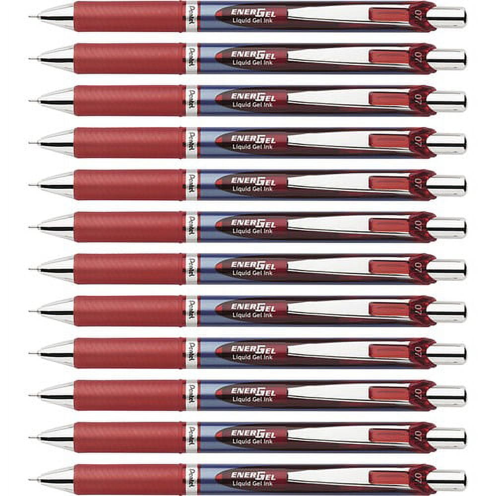 Pentel EnerGel RTX Liquid Gel Pens - Medium Pen Point - 0.7 mm Pen Point Size - Needle Pen Point Style - Refillable - Retractable - Red Gel-based Ink - Blue Barrel - Stainless | Bundle of 10 Boxes
