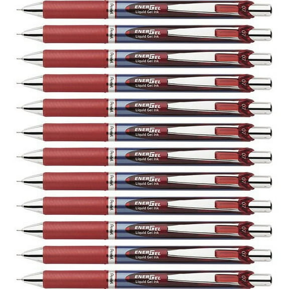 Pentel EnerGel RTX Liquid Gel Pens - Medium Pen Point - 0.7 mm Pen Point Size - Needle Pen Point Style - Refillable - Retractable - Red Gel-based Ink - Blue Barrel - Stainless | Bundle of 10 Boxes