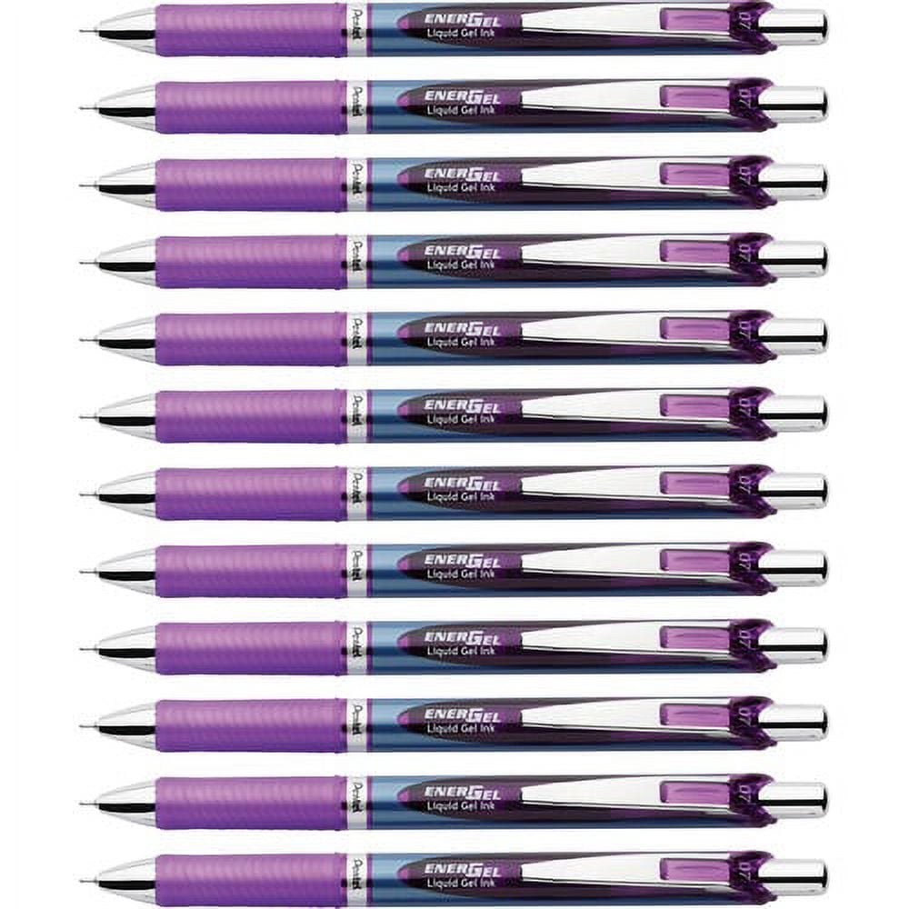 Pentel EnerGel RTX Liquid Gel Pens - Medium Pen Point - 0.7 mm Pen Point Size - Needle Pen Point Style - Refillable - Retractable - Violet Gel-based Ink - Blue Barrel - Stainle | Bundle of 10 Boxes