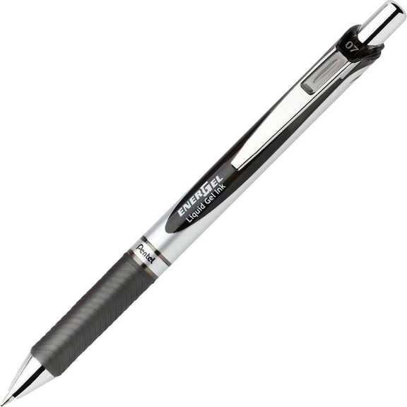 Pentel EnerGel RTX Liquid Gel Pens - Medium Pen Point - 0.7 mm Pen Point Size - Refillable - Retractable - Black Gel-based Ink - Silver Barrel - Stain | Bundle of 2 Dozen
