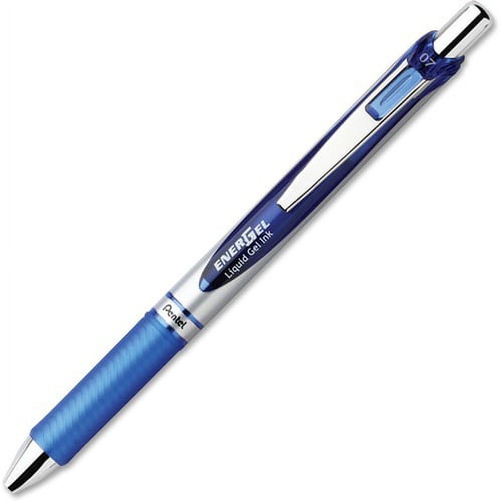 Pentel EnerGel RTX Liquid Gel Pens - Medium Pen Point - 0.7 mm Pen Point Size - Refillable - Retractable - Blue Gel-based Ink - Silver Barrel - Stainless Steel, Metal Tip - 1 D | Bundle of 10 Dozen