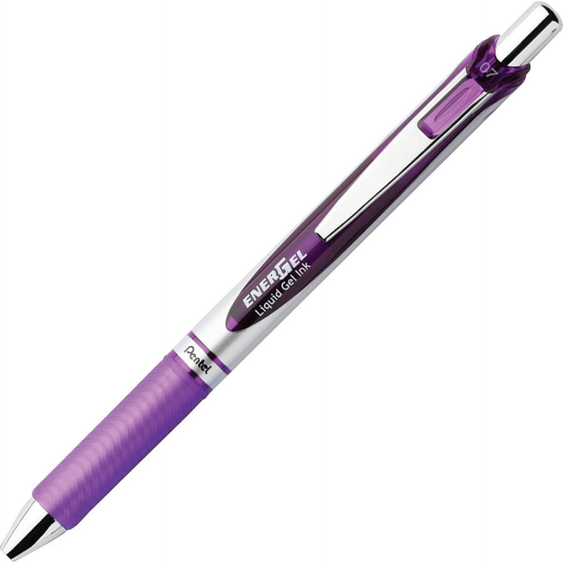 Pentel EnerGel RTX Liquid Gel Pens - Medium Pen Point - 0.7 mm Pen Point Size - Refillable - Retractable - Violet Gel-based Ink - Silver Barrel - Stai | Bundle of 2 Dozen