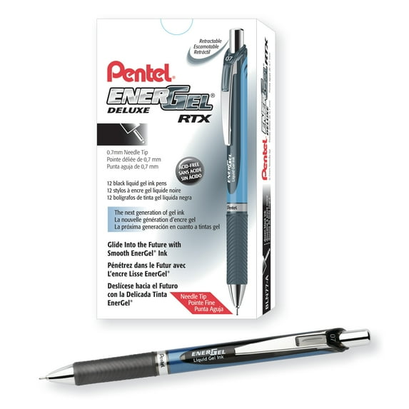 Pentel EnerGel RTX Retractable Gel Ink Pen, (0.7mm) Needle Tip, Medium Point, Black Ink, One Each