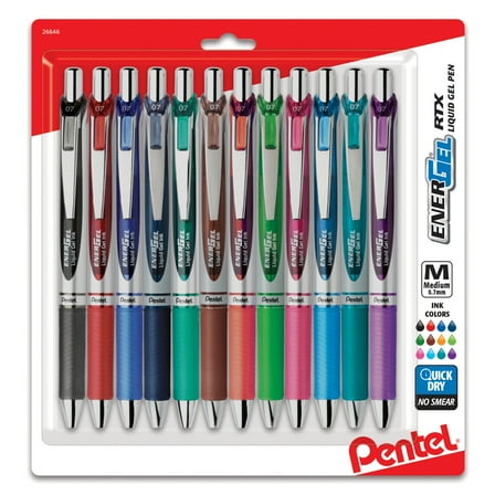 Pentel EnerGel RTX Retractable Gel Pen, (0.7mm) Assorted Ink 12-Pk