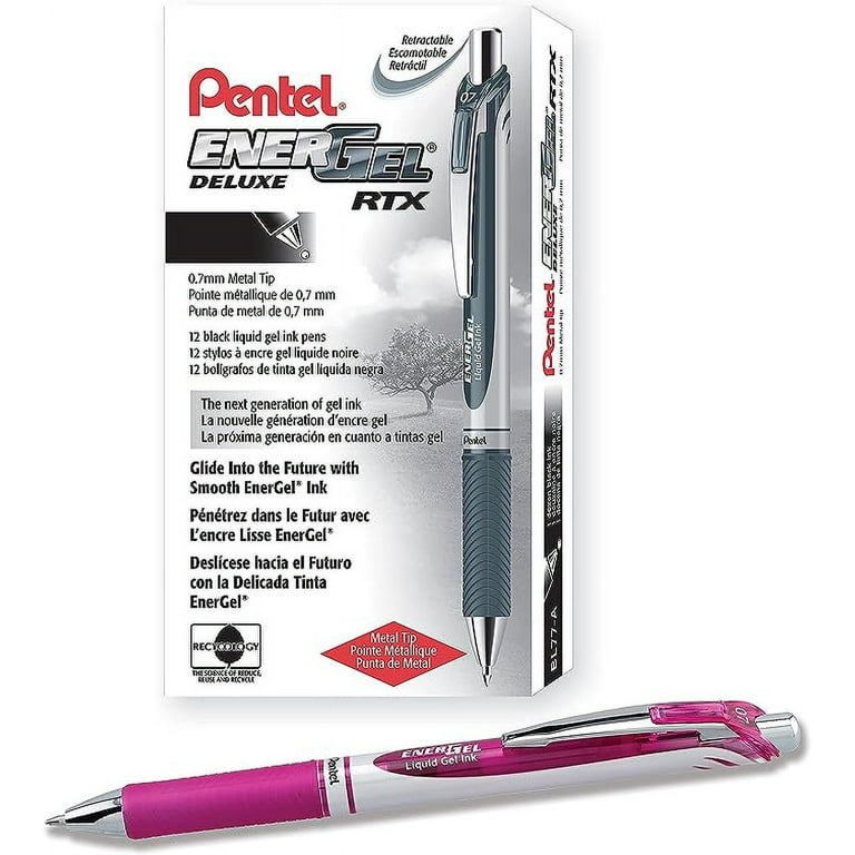 Pentel EnerGel RTX Retractable Liquid Gel Ink Pen, (0.7mm) Medium line,  Magenta Ink, Box of 12 Pens (BL77-V4) 