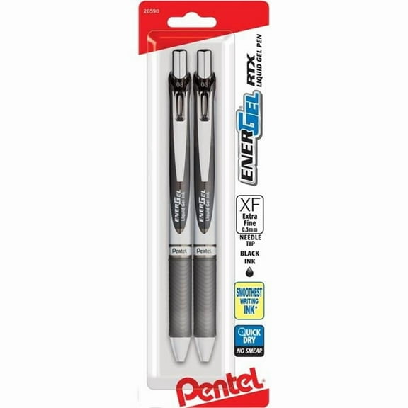 Pentel of America BLN73BP2A EnerGel RTX Retractable Liquid Gel Pen, Black - Pack of 2