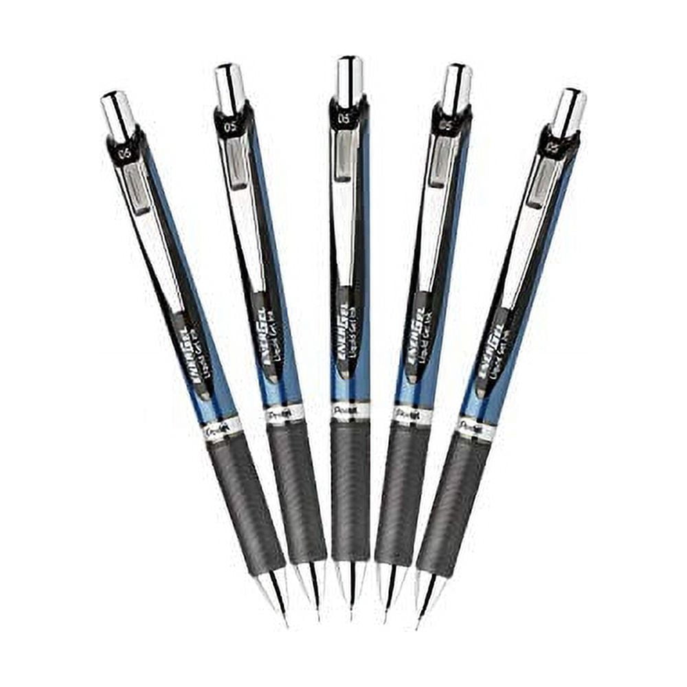Pentel EnerGel RTX Retractable Liquid Gel Pen 0 5mm Fine Line Needle Tip Black Ink Pack of 5