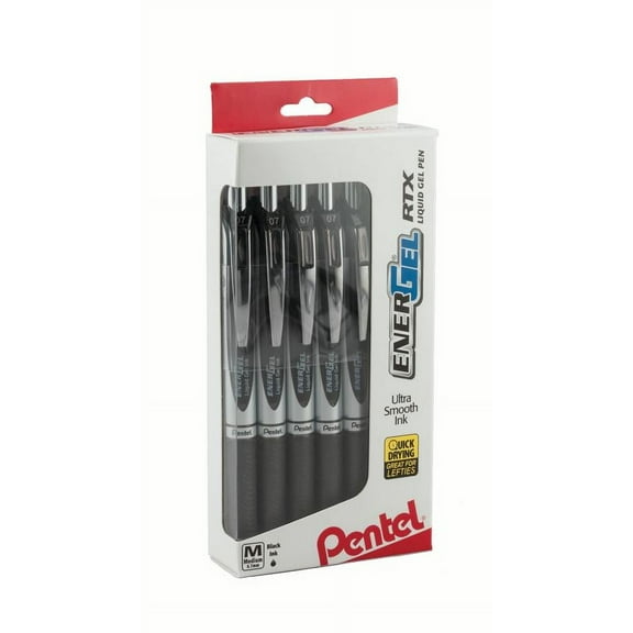 Pentel EnerGel RTX Retractable Liquid Gel Pen, (0.7mm) Metal Tip, Medium Line,0.7mm, Black Ink, 12-Pk Hanging Window Box