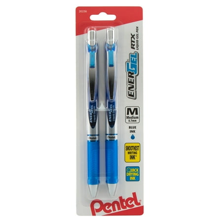Pentel EnerGel RTX Retractable Liquid Gel Pen, (0.7mm) Metal Tip, Medium Line, Blue Ink, 2 Each, for Adults, Teens, Children and Seniors.