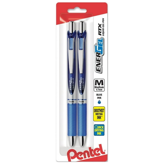 Pentel EnerGel RTX Retractable Liquid Gel Pen  (0.7mm) Metal Tip  Medium Line  Blue (Pack of 18)