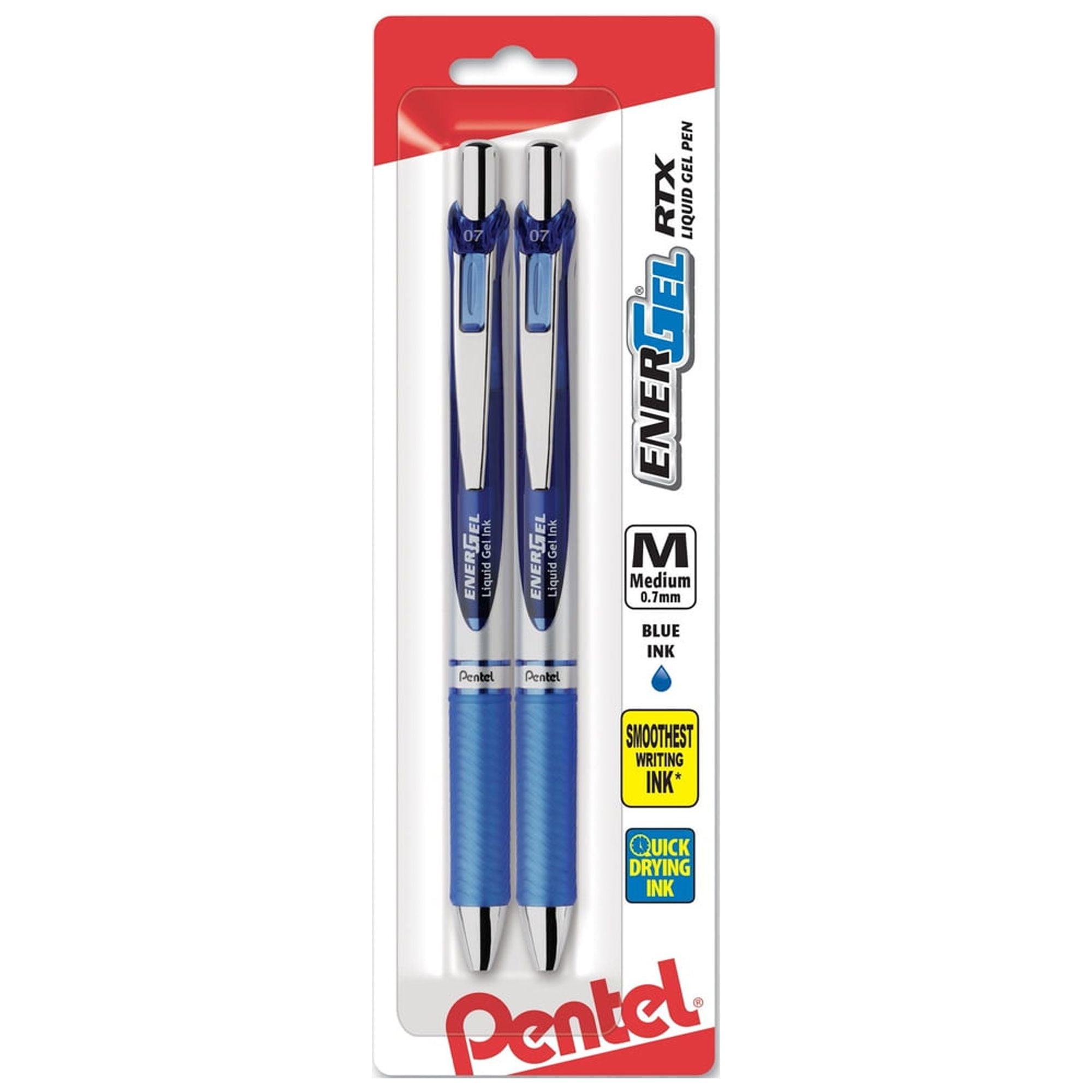Pentel EnerGel RTX Retractable Liquid Gel Pen  (0.7mm) Metal Tip  Medium Line  Blue (Pack of 24)
