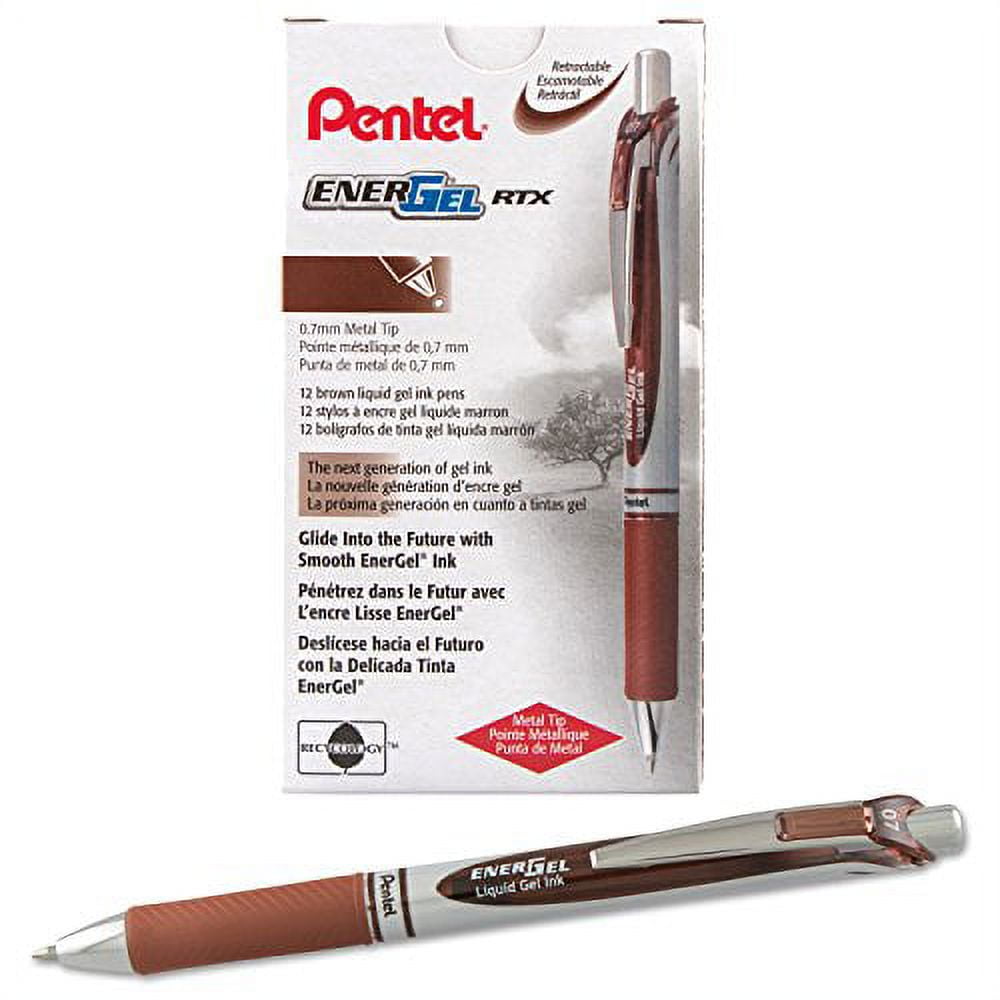 Pentel EnerGel RTX Retractable Liquid Gel Pen, (0.7mm) Metal Tip, Medium  Line, Brown Ink, 12 pack (BL77-E)