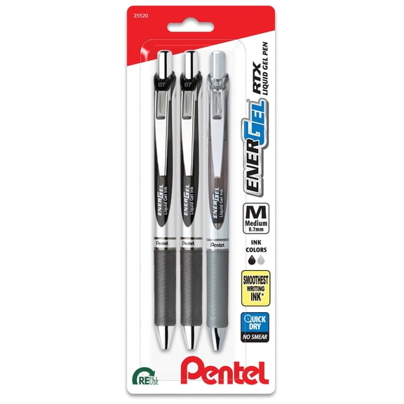 Pentel EnerGel RTX Retractable Liquid Gel Pens 0.7mm 3/Pkg-Scholar Expressions