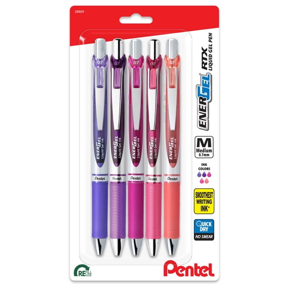 Pentel EnerGel RTX Retractable Liquid Gel Pens 0.7mm 5/Pkg-Passion Expressions