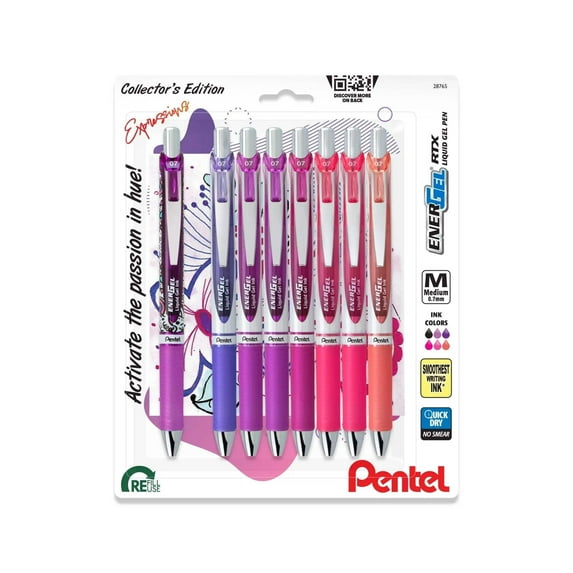 Pentel EnerGel RTX Retractable Liquid Gel Pens 0.7mm 8/Pkg-Passion Expressions