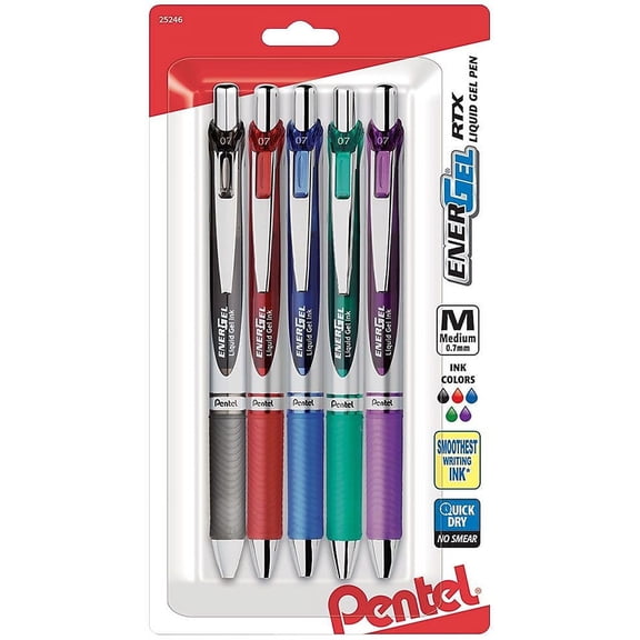 Pentel EnerGel RTX jel Pen Medium Point Assorted  5 Pack BL77BP5M