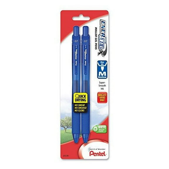 Pentel EnerGel-X Retractable Gel Pen, Metal Tip, 0.7mm, Blue Ink, 2 Count, 2 Pack