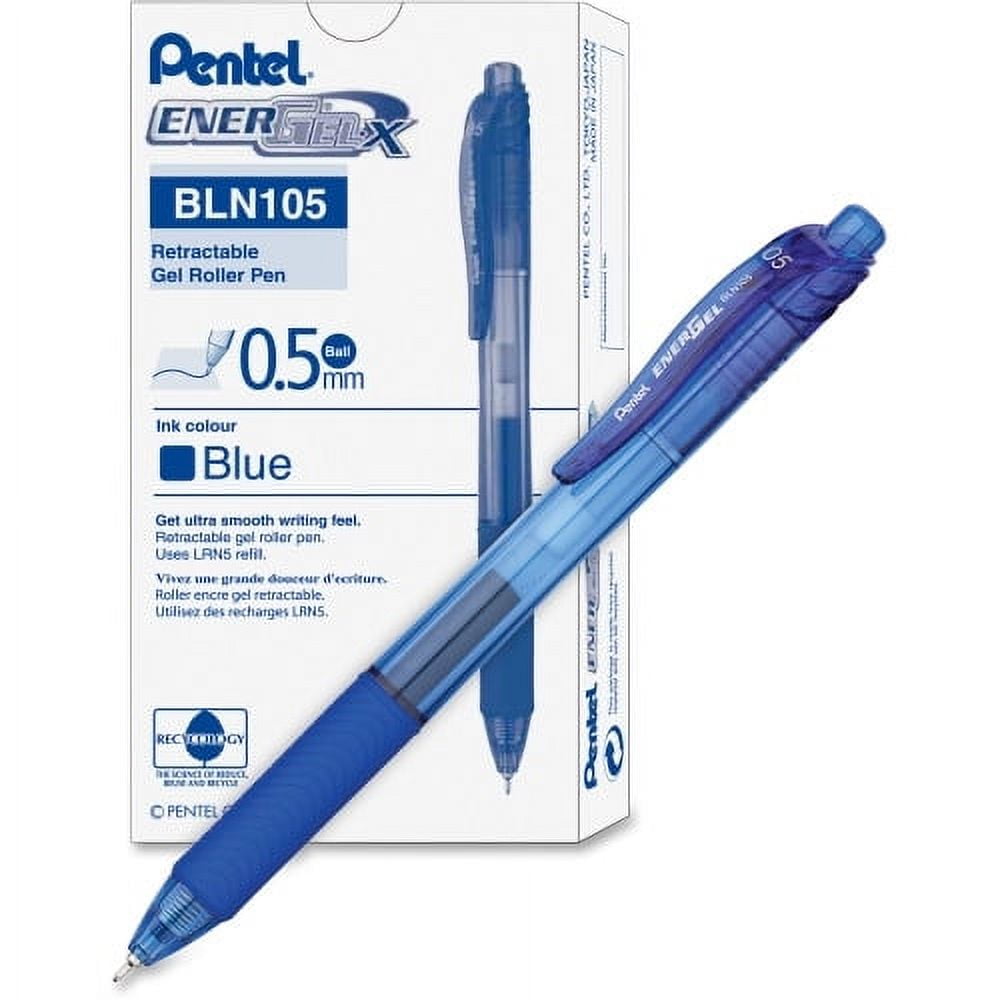 Pentel EnerGel-X Retractable Gel Pens Fine Pen Point - 0.5 mm Pen Point  Size - Needle Pen Point Style - Refillable - Retractable - Blue Gel-based  Ink - Blue Barrel - 12 / Dozen 