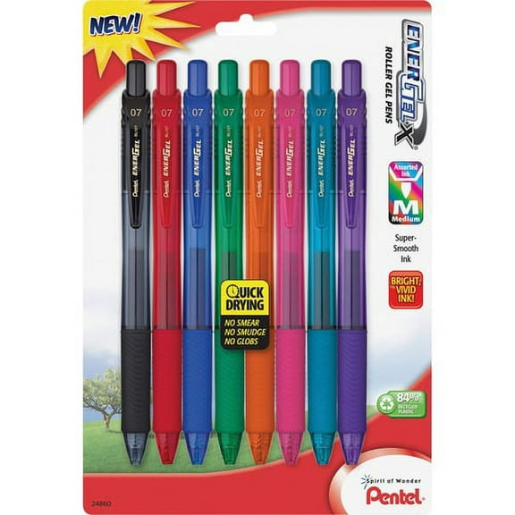 Pentel EnerGel-X Retractable Gel Pens - Medium Pen Point - 0.7 mm Pen Point Size - Refillable - Retractable - Assorted Gel-based Ink - Assorted Barrel - Metal Tip - 8 / Pack | Bundle of 10 Packs