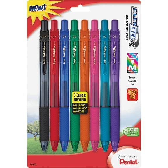 Pentel EnerGel-X Retractable Gel Pens - Medium Pen Point - 0.7 mm Pen Point Size - Refillable - Retractable - Assorted Gel-based Ink - Assorted Barrel - Metal Tip - 8 / Pack | Bundle of 5