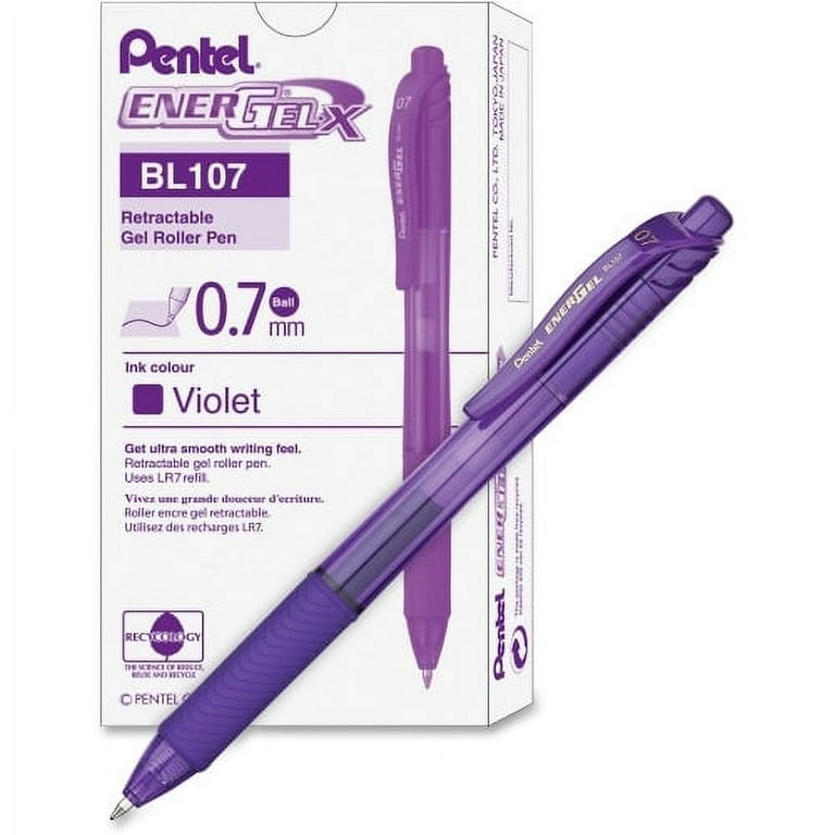 EnerGel EnerGel RTX Liquid Gel Pens - Fine Pen Point - 0.5 mm Pen Point Size - Needle Pen Point Style - Refillable - Retractable - Violet Gel-based Ink - Blue Stainless Steel Barrel - Metal Tip - 1 Dozen EnerGel EnerGel RTX Liquid Gel Pens - Fine Pen Point - 0.5 mm Pen Point Size - Needle Pen Point Style - Refillable - Retractable - Violet Gel-based Ink - Blue Stainless Steel Barrel - Metal Tip - 1 Dozen