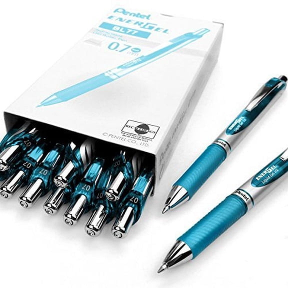 Pentel EnerGel XM BL77 - Retractable Liquid Gel Ink Pen - 0.7mm - 54% Recycled - Light Blue - Box of 12
