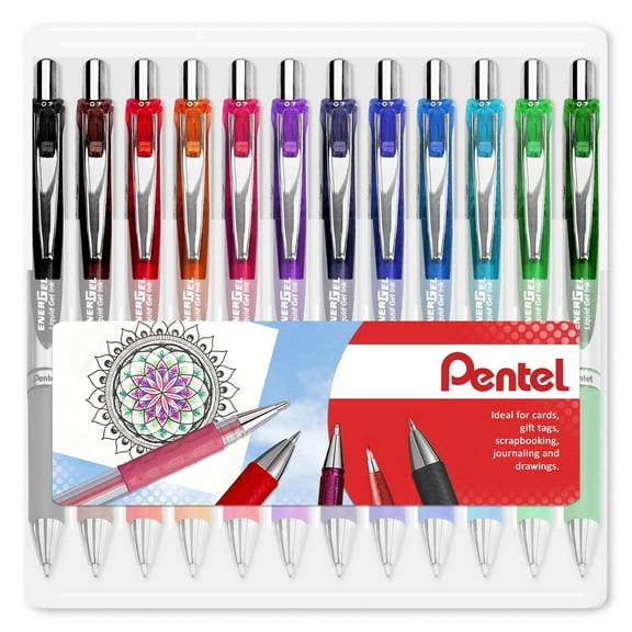 Pentel EnerGel XM BL77 - Retractable Liquid Gel Ink Pen - 0.7mm - Clam Pack Gift Set of 12 Colors