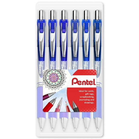 Pentel EnerGel XM BL77 - Retractable Liquid Gel Ink Pen - 0.7mm - Clam Pack Gift Set of 6 - Blue Ink