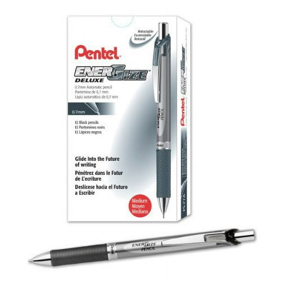 Pentel EnerGize Mechanical Pencil (0.7mm) Black Accents, Box of 12 (PL77A)