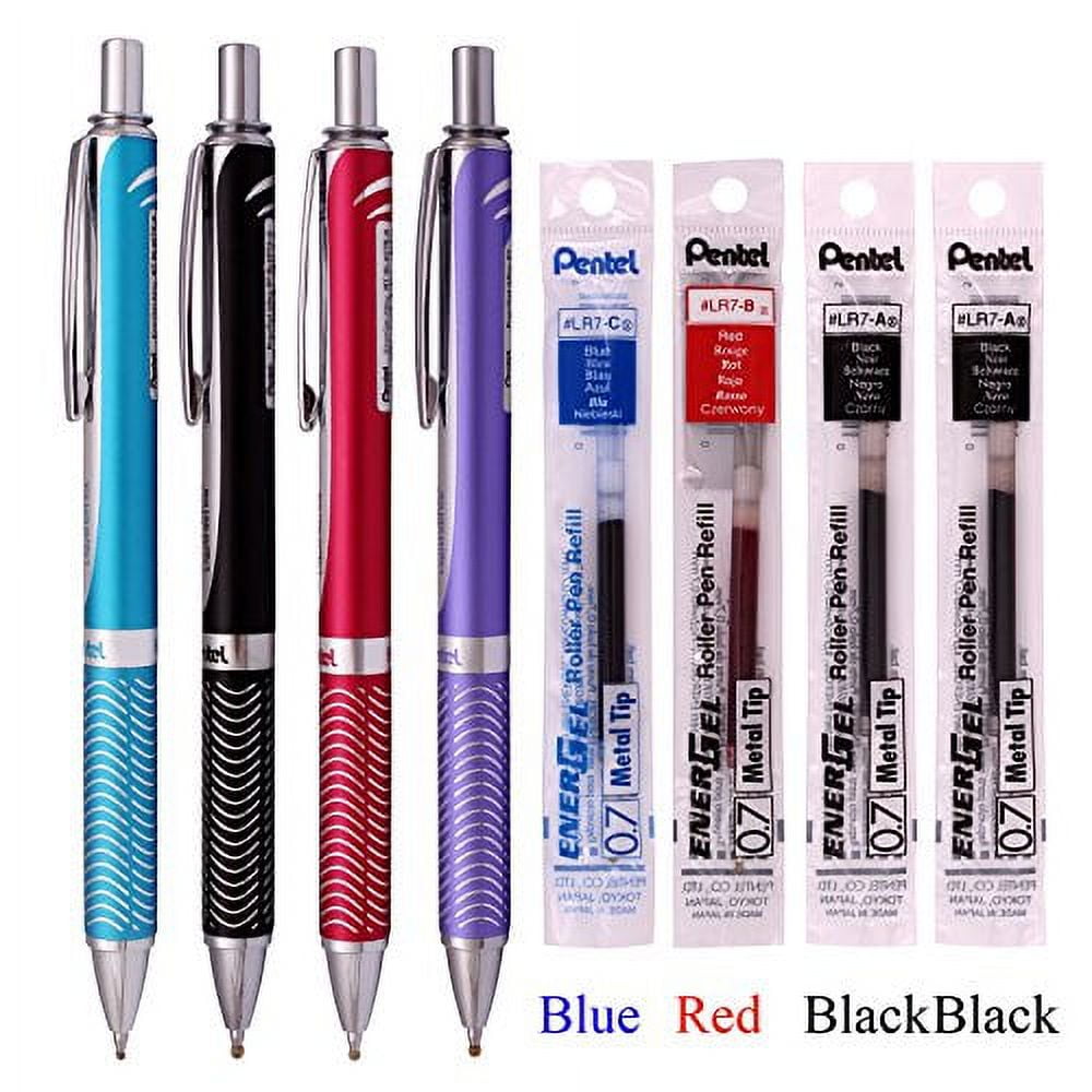 Pentel EnerGel Alloy RT Black Gel Ink Pen with Refills - Silver Barrel,  0.7mm Medium Point