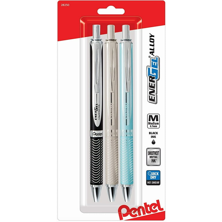 Pentel Energel Alloy Retractable Liquid Black Ink Gel Pens, 3 Pack