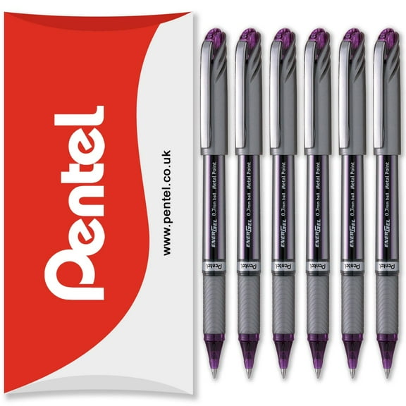 Pentel Energel BL27 Liquid Gel Ink Rollerball Pen - 0.7mm Tip - Pack of 6 - Violet Ink - in Pillow Packaging