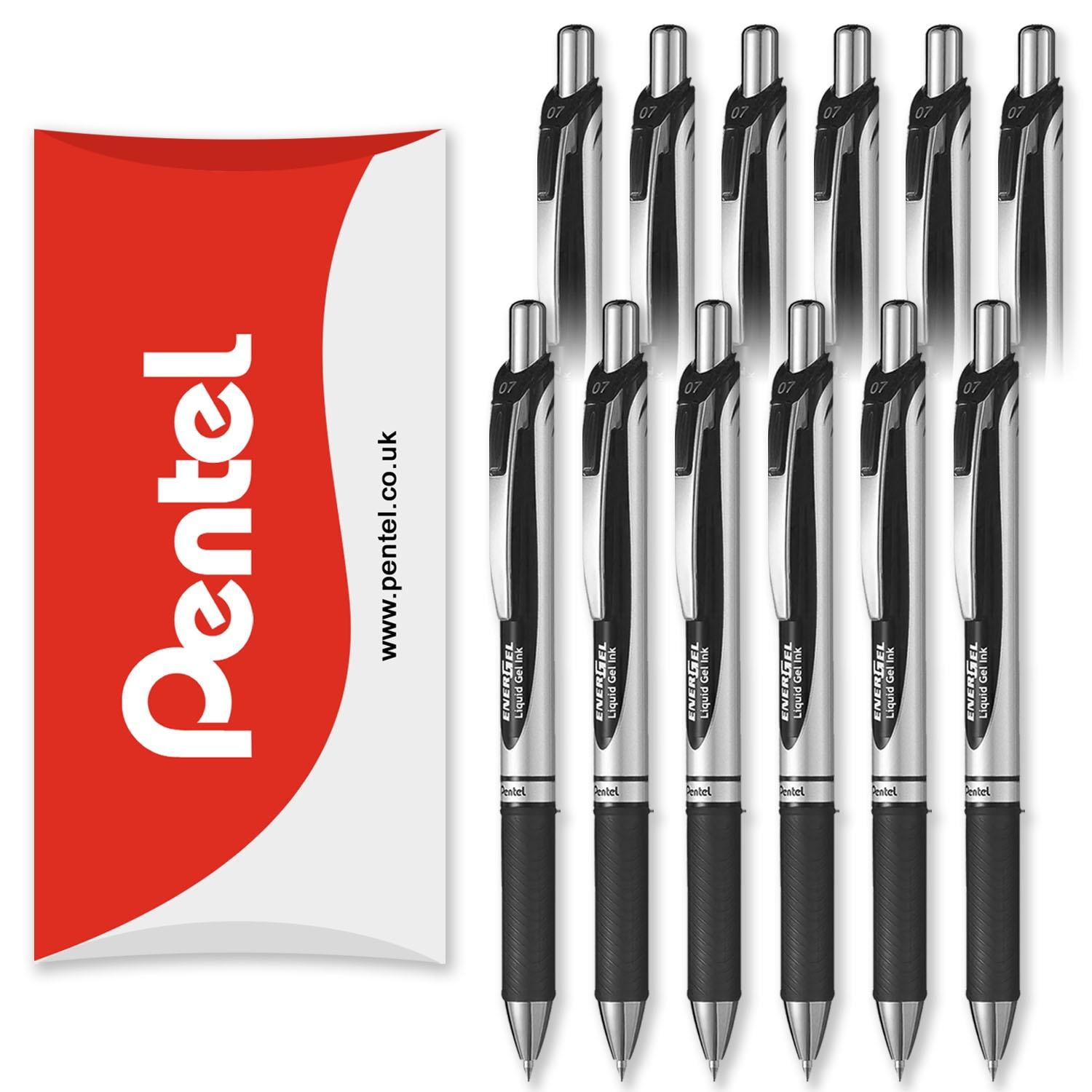 Pentel Energel BL77 Retractable Gel Ink Rollerball Pen - 0.7mm - 54% Recycled - Black - Pack of 12 in Pillow Packaging